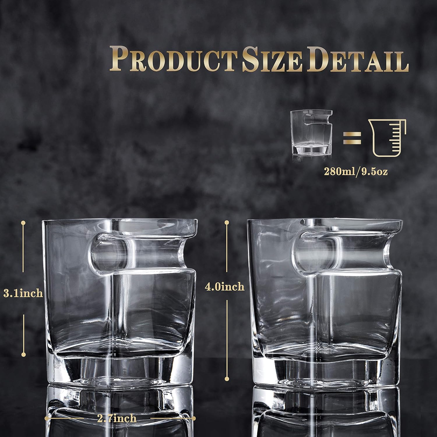 YouYah Cigar Whiskey Glasses with Cigar Holder-Set of 2,Cigar Accessories,Crystal Whisky Glass Set with Indented Cigar Rest,Premium Rocks Glass,for Brandy,Cocktail,Vodka,Bourbon,Gifts for Men(9.5oz) Square