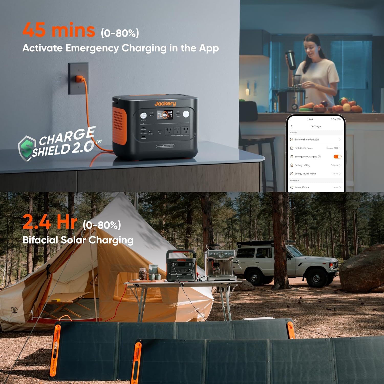 Jackery Solar Generator 1000 v2 with 200W Solar Panel,1070Wh Portable Power Station LiFePO4 Battery,1500W AC/100W USB-C Output, 1Hr Fast Charge for Outdoor,Off-Grid Living,RV,Emergency E1000v2+200W