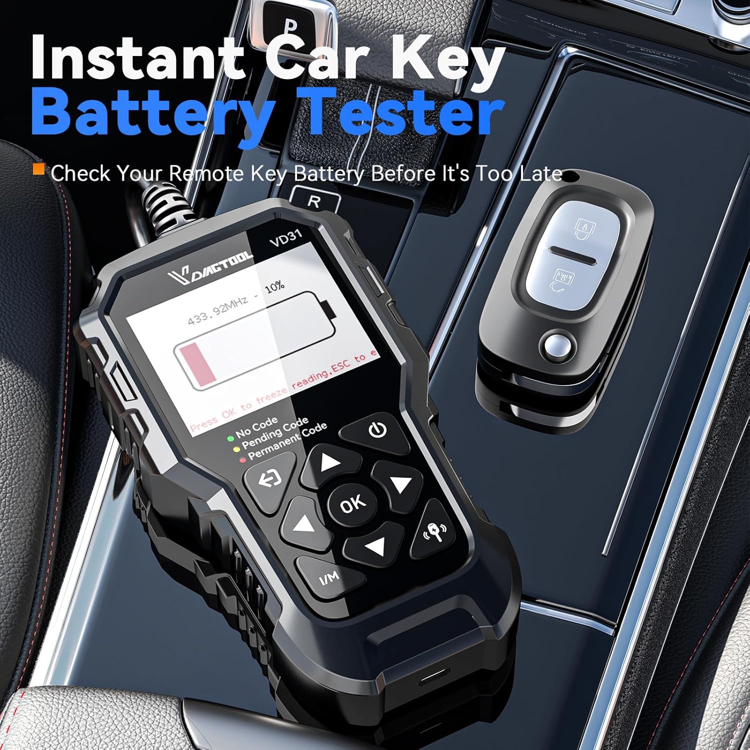 VDIAGTOOL VD31 3-in-1 OBD2 Scanner with Car Key Battery Tester & Car Battery Tester, Check Engine Code Reader, OBD2 Scanner Diagnostic Tool for Cars and Trucks, Car Code Reader for All Cars 1996+
