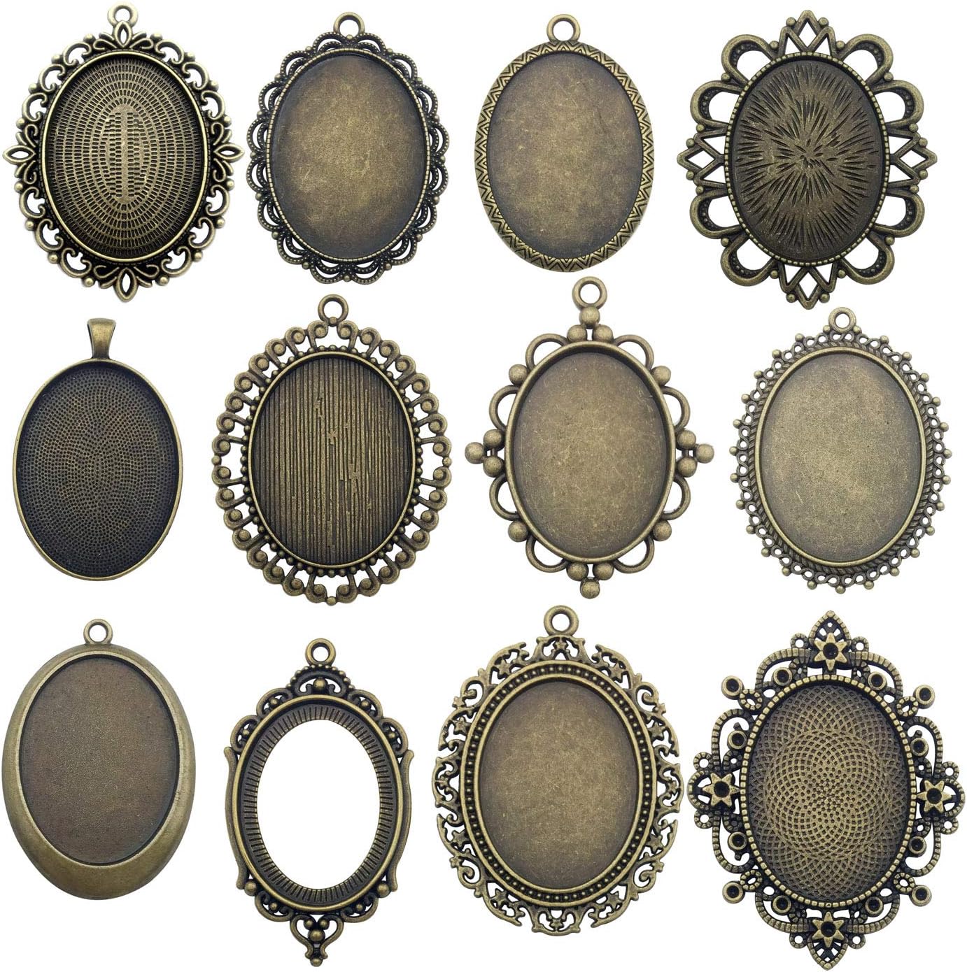 Youdiyla 10 Pendant Trays, 30x40mm, Blank Oval Cabochons Base Setting Bezel Frame Metal Cameo for Photo Pendant Jewelry Making (Antique Bronze-HM277) Antique Bronze-30x40mm Bezel-10pcs