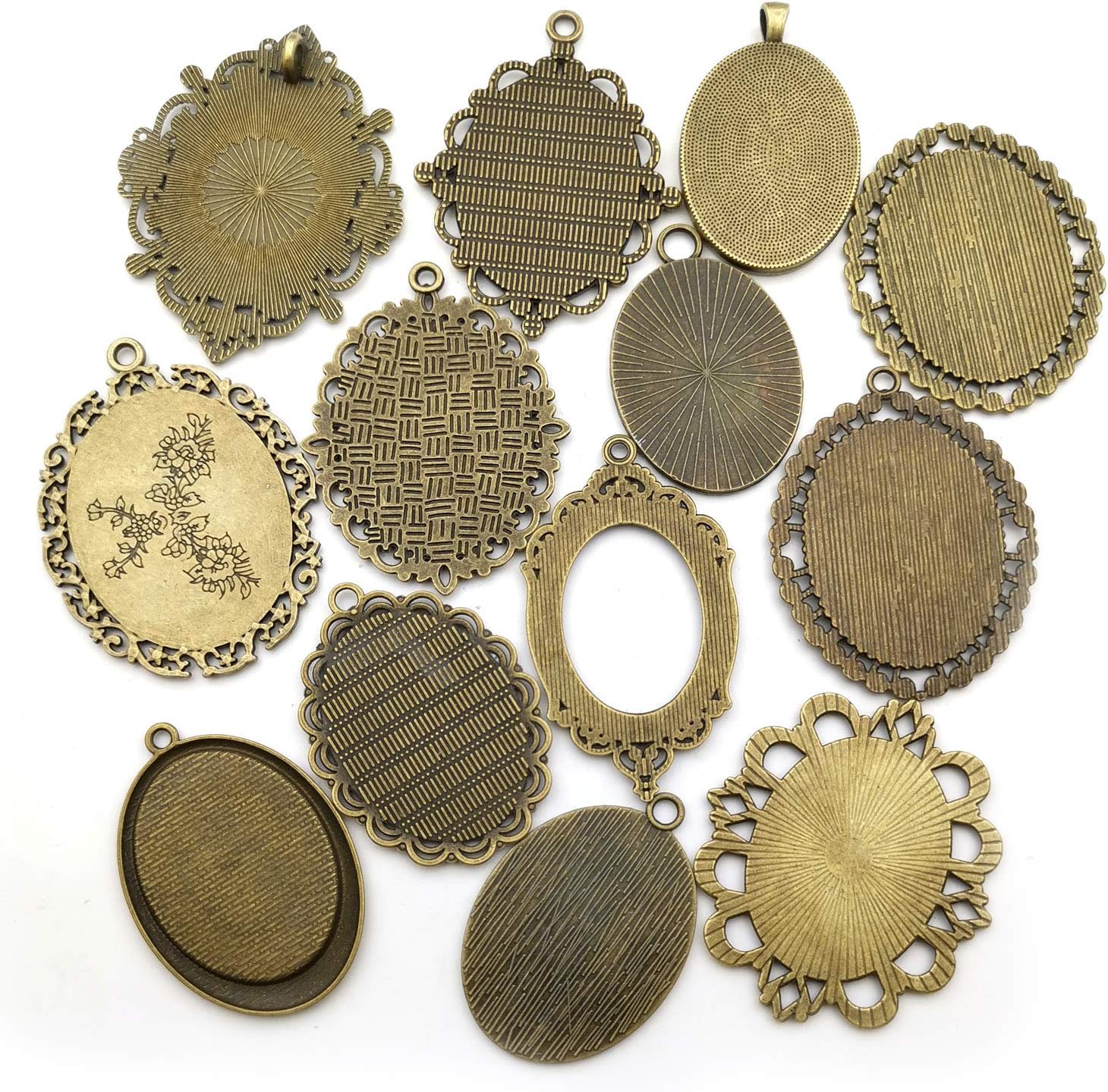 Youdiyla 10 Pendant Trays, 30x40mm, Blank Oval Cabochons Base Setting Bezel Frame Metal Cameo for Photo Pendant Jewelry Making (Antique Bronze-HM277) Antique Bronze-30x40mm Bezel-10pcs