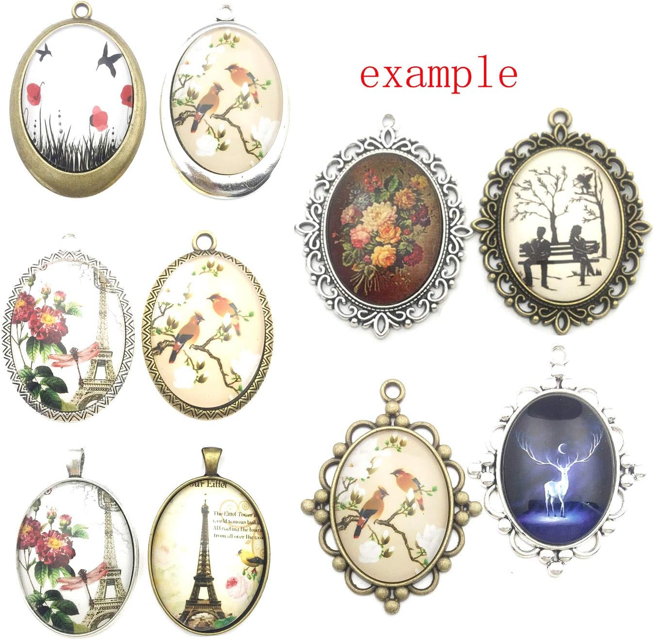 Youdiyla 10 Pendant Trays, 30x40mm, Blank Oval Cabochons Base Setting Bezel Frame Metal Cameo for Photo Pendant Jewelry Making (Antique Bronze-HM277) Antique Bronze-30x40mm Bezel-10pcs