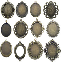 Youdiyla 10 Pendant Trays, 30x40mm, Blank Oval Cabochons Base Setting Bezel Frame Metal Cameo for Photo Pendant Jewelry Making (Antique Bronze-HM277) Antique Bronze-30x40mm Bezel-10pcs