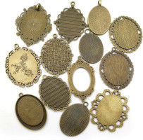 Youdiyla 10 Pendant Trays, 30x40mm, Blank Oval Cabochons Base Setting Bezel Frame Metal Cameo for Photo Pendant Jewelry Making (Antique Bronze-HM277) Antique Bronze-30x40mm Bezel-10pcs