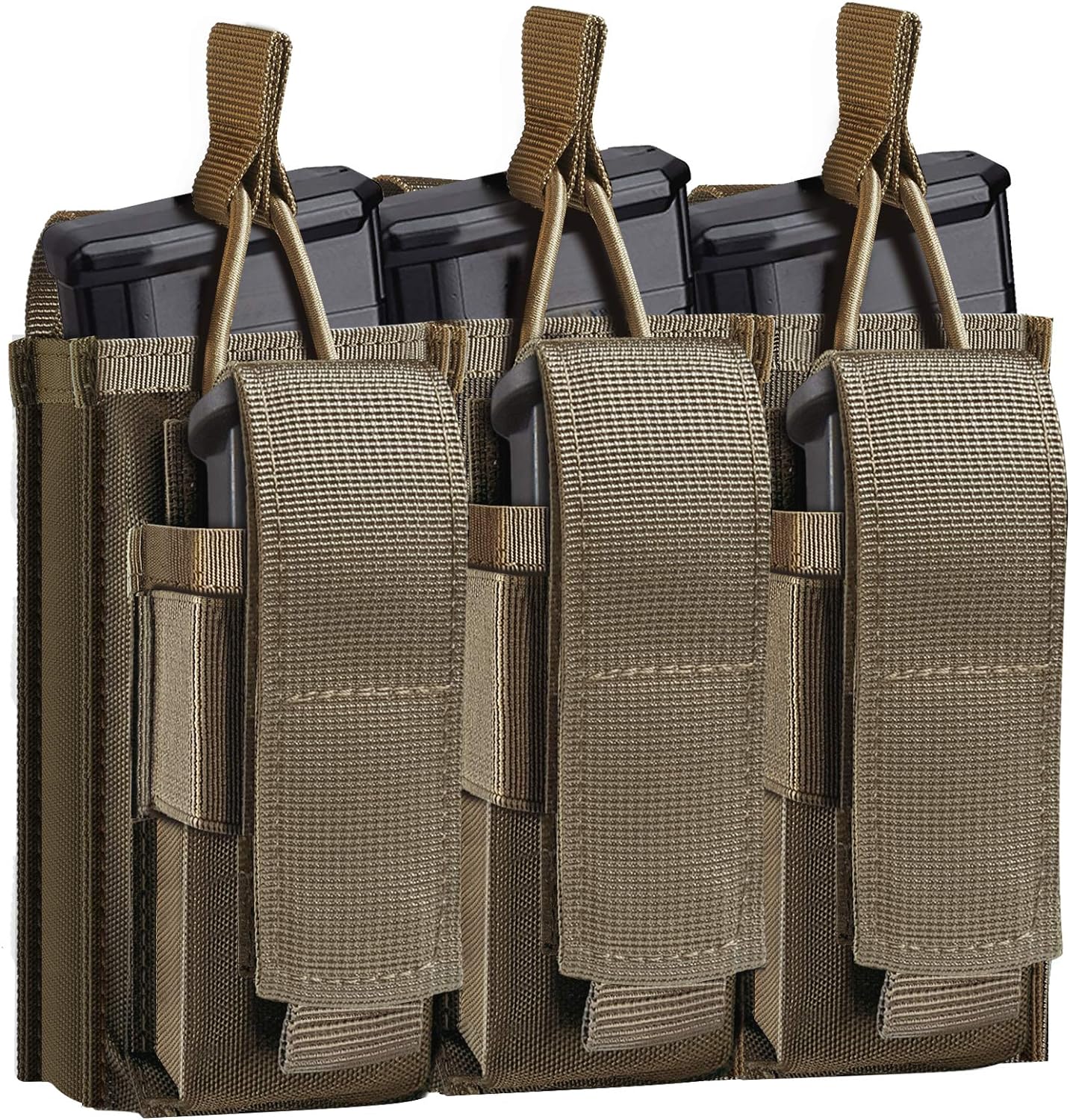 Tactical Molle Mag Pouch, Open-Top Molle Double/Triple Stacker 5.56 7.62 Magazine Pouches Holder Carrier for Rifle M4 M14 G36 HK416 AR-15 and Glock 17 19 M1911 9MM Magazines Holster 3 Rifles+3 Pistols-Coyote Brown