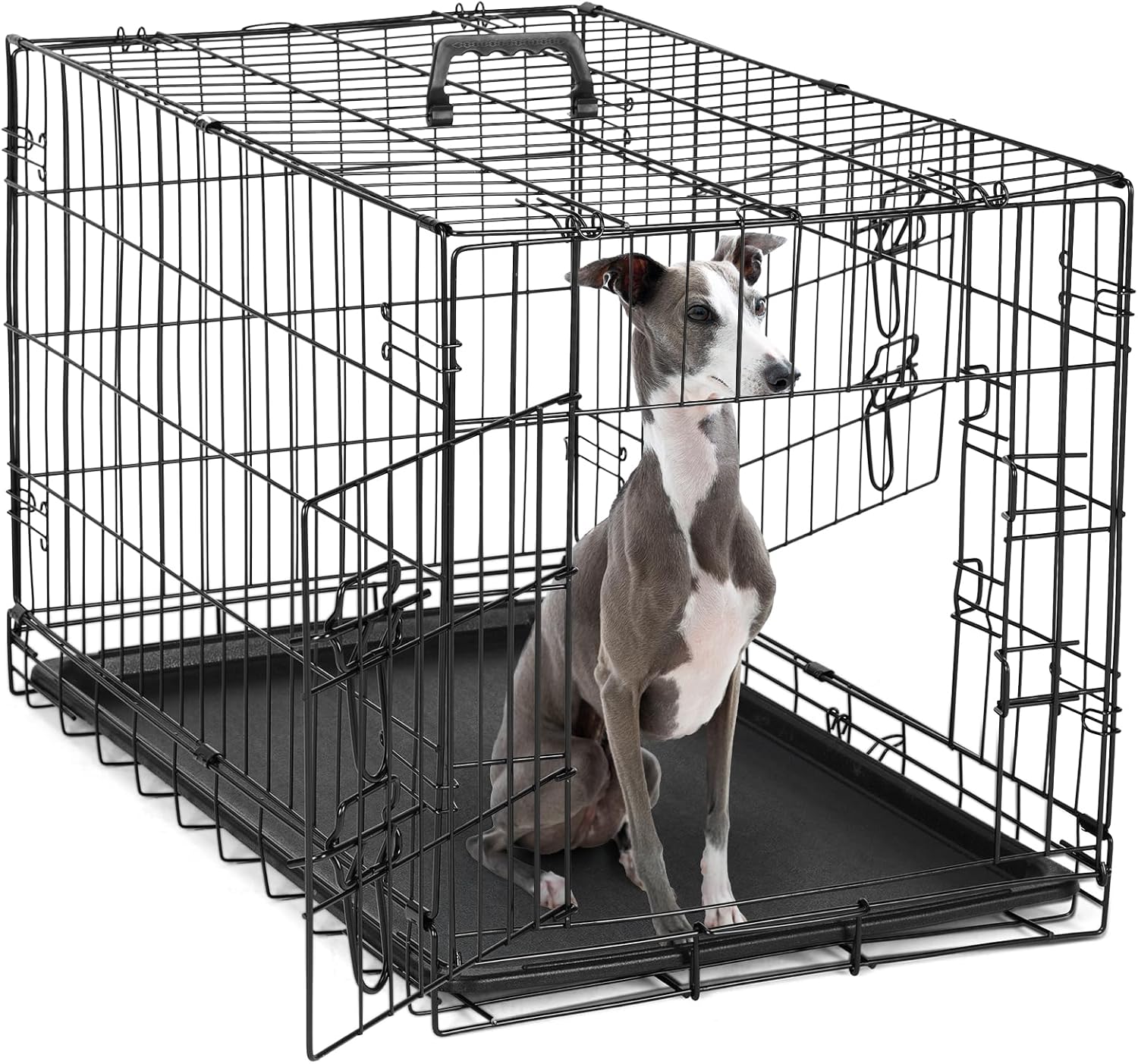 DUMOS Dog Crate, 36 Inch Medium Double Door Dog Cage with Divider Panel and Plastic Leak-Proof Pan Tray, Folding Metal Wire Pet Kennel for Indoor, Outdoor, Travel 36.61