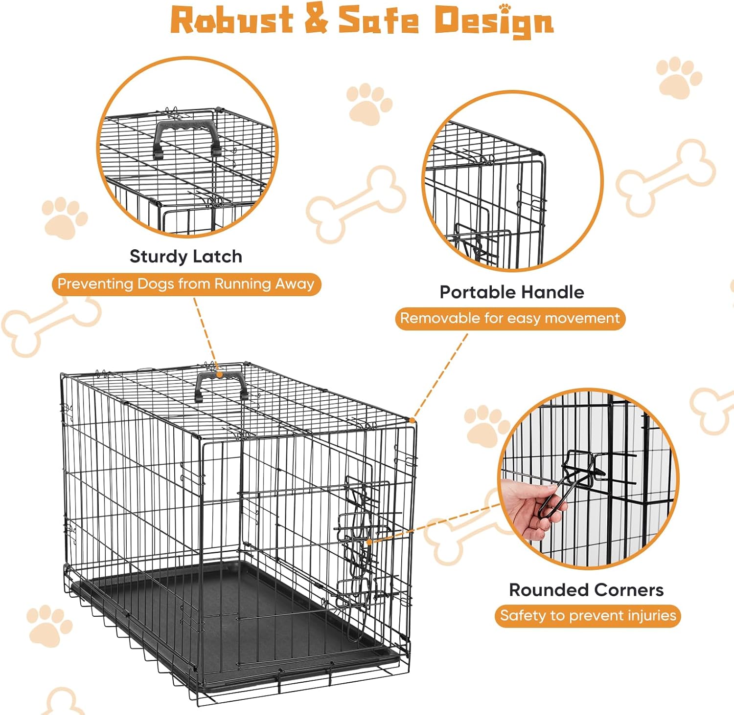 DUMOS Dog Crate, 36 Inch Medium Double Door Dog Cage with Divider Panel and Plastic Leak-Proof Pan Tray, Folding Metal Wire Pet Kennel for Indoor, Outdoor, Travel 36.61