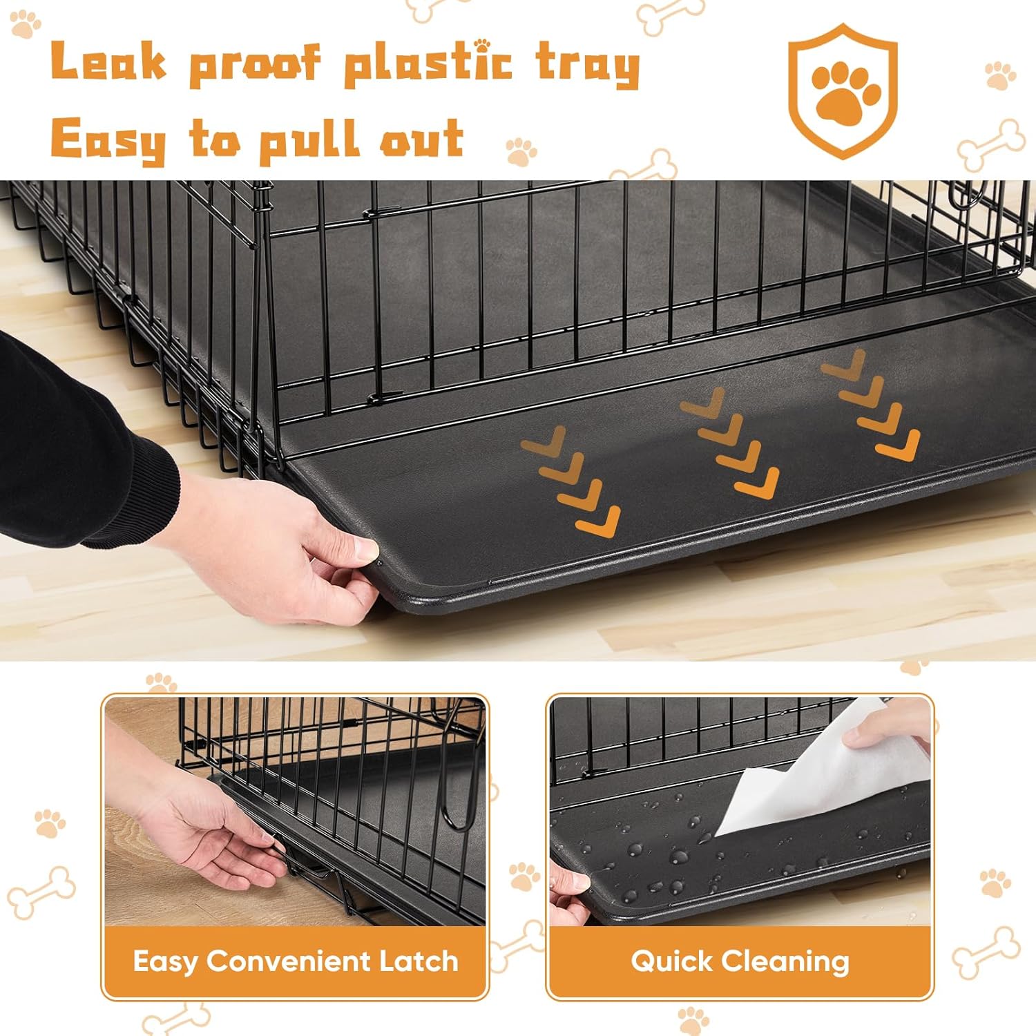DUMOS Dog Crate, 36 Inch Medium Double Door Dog Cage with Divider Panel and Plastic Leak-Proof Pan Tray, Folding Metal Wire Pet Kennel for Indoor, Outdoor, Travel 36.61