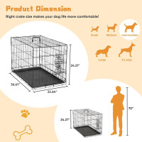 DUMOS Dog Crate, 36 Inch Medium Double Door Dog Cage with Divider Panel and Plastic Leak-Proof Pan Tray, Folding Metal Wire Pet Kennel for Indoor, Outdoor, Travel 36.61