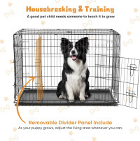 DUMOS Dog Crate, 36 Inch Medium Double Door Dog Cage with Divider Panel and Plastic Leak-Proof Pan Tray, Folding Metal Wire Pet Kennel for Indoor, Outdoor, Travel 36.61
