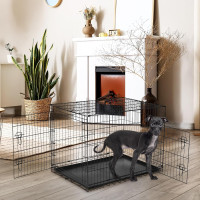 DUMOS Dog Crate, 36 Inch Medium Double Door Dog Cage with Divider Panel and Plastic Leak-Proof Pan Tray, Folding Metal Wire Pet Kennel for Indoor, Outdoor, Travel 36.61