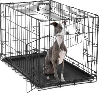 DUMOS Dog Crate, 36 Inch Medium Double Door Dog Cage with Divider Panel and Plastic Leak-Proof Pan Tray, Folding Metal Wire Pet Kennel for Indoor, Outdoor, Travel 36.61