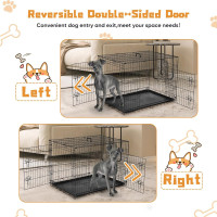 DUMOS Dog Crate, 36 Inch Medium Double Door Dog Cage with Divider Panel and Plastic Leak-Proof Pan Tray, Folding Metal Wire Pet Kennel for Indoor, Outdoor, Travel 36.61