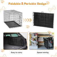 DUMOS Dog Crate, 36 Inch Medium Double Door Dog Cage with Divider Panel and Plastic Leak-Proof Pan Tray, Folding Metal Wire Pet Kennel for Indoor, Outdoor, Travel 36.61