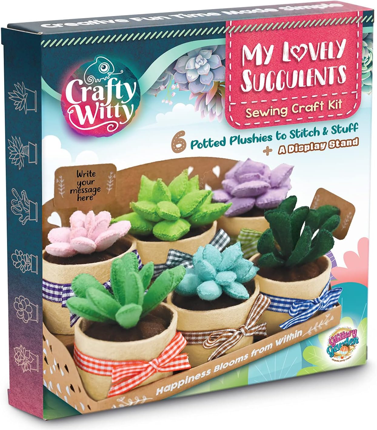 Felt Succulents Craft Kit. Make 6 Potted Colorful Plushies & A Display Rack. Mini Garden DIY Sewing Project, Activity Set, Arts & Crafts Supplies - Great Gift for Teens and Adults Succulent Sewing Craft Kit