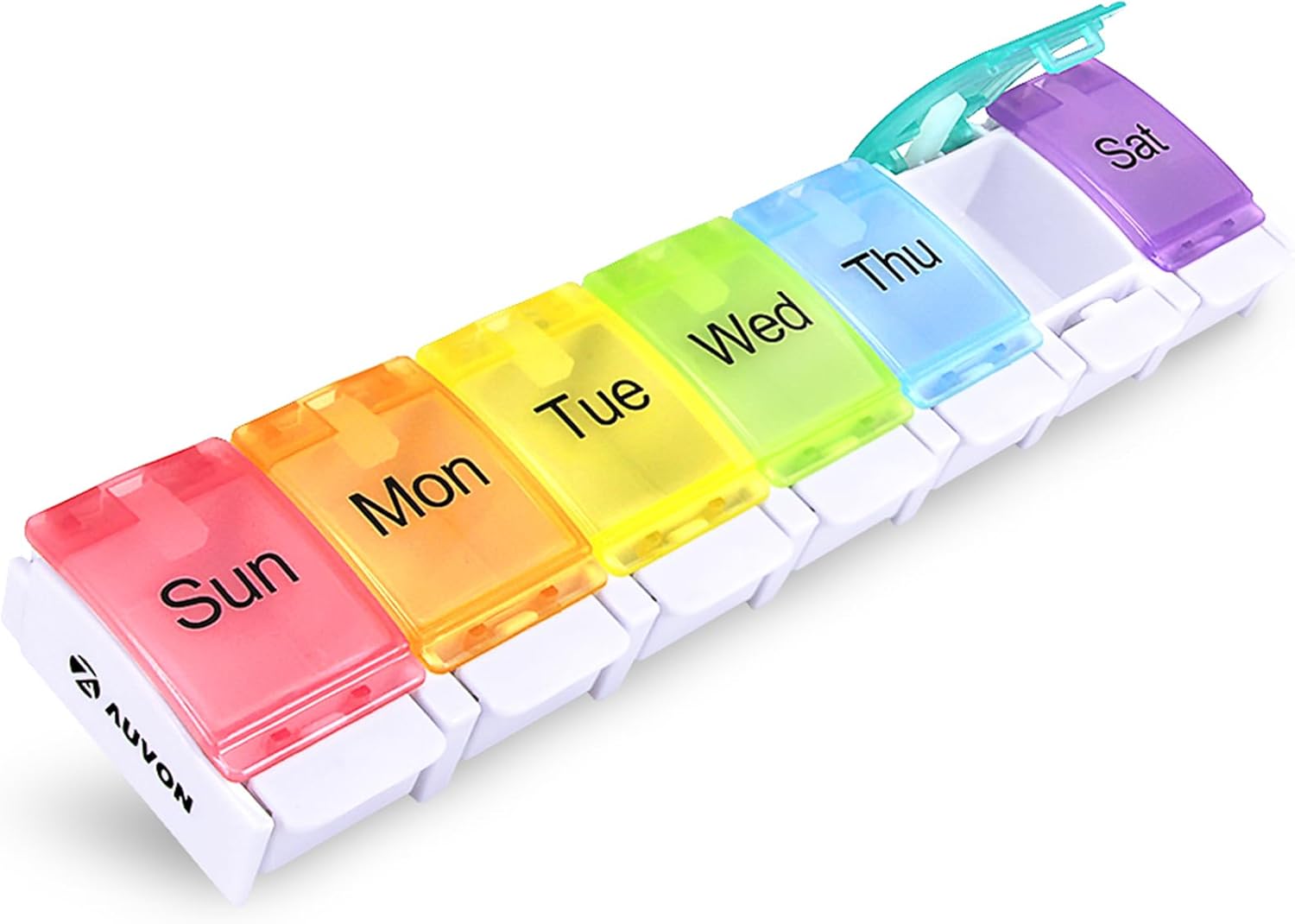 AUVON Weekly Pill Organizer Arthritis Friendly, BPA Free Travel 7 Day Pill Box Case with Spring Open Design and Large Compartment to Hold Vitamins, Cod Liver Oil, Supplements and Medication Cream White