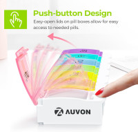 AUVON Weekly Pill Organizer Arthritis Friendly, BPA Free Travel 7 Day Pill Box Case with Spring Open Design and Large Compartment to Hold Vitamins, Cod Liver Oil, Supplements and Medication Cream White
