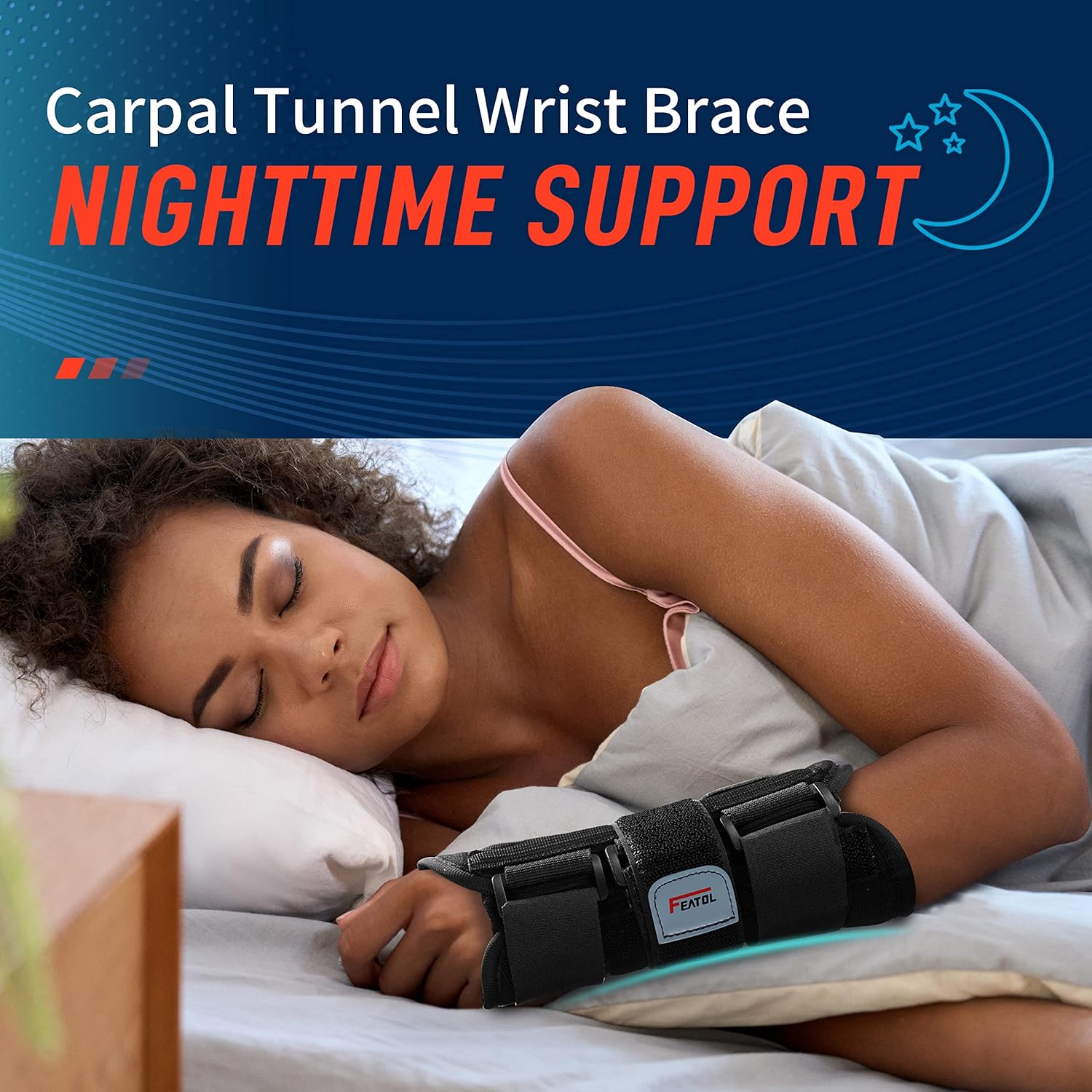 FEATOL Wrist Brace Hand Brace, Carpal Tunnel Wrist Splint Night Support for Women Men, Pain Relief Support -Tendonitis, Arthritis, Sprain, Right Hand, Small/Medium Small/Medium (Pack of 1) Right Hand -Black
