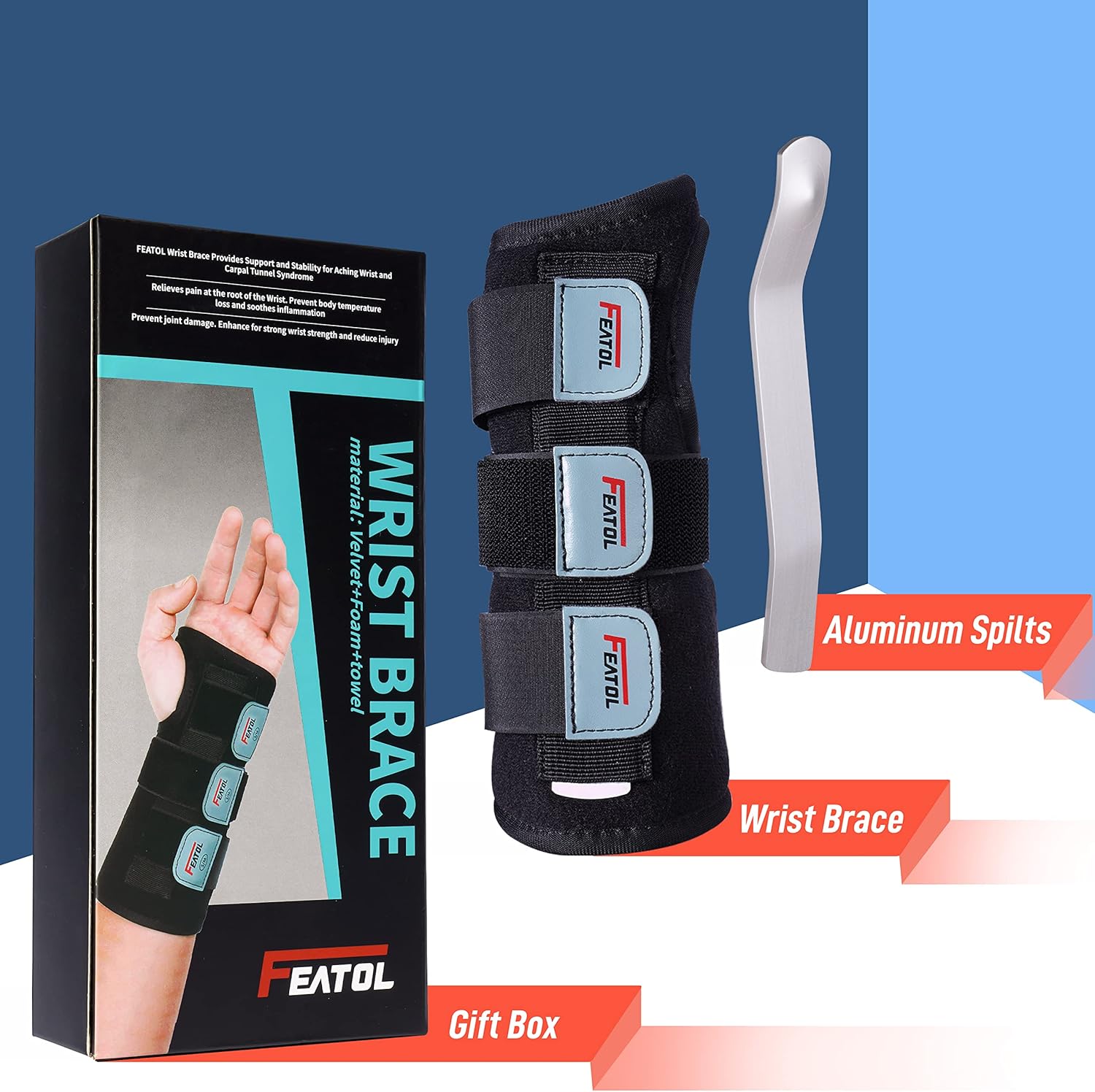 FEATOL Wrist Brace Hand Brace, Carpal Tunnel Wrist Splint Night Support for Women Men, Pain Relief Support -Tendonitis, Arthritis, Sprain, Right Hand, Small/Medium Small/Medium (Pack of 1) Right Hand -Black