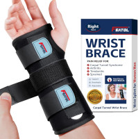 FEATOL Wrist Brace Hand Brace, Carpal Tunnel Wrist Splint Night Support for Women Men, Pain Relief Support -Tendonitis, Arthritis, Sprain, Right Hand, Small/Medium Small/Medium (Pack of 1) Right Hand -Black