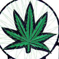 Marijuana Leaf Pot Weed Embroidered Dream Catcher (16 Inches Long)