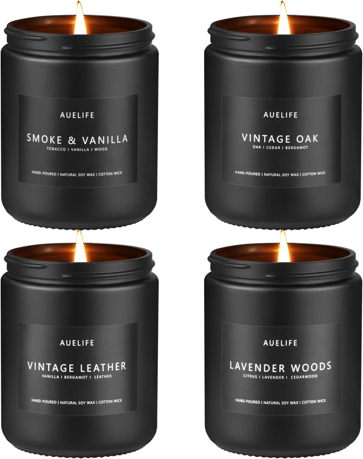 Scented Candles Set | Men Candle Set, Scented Candles for Home, Gifts for Men Aromatherapy Gift Set - 4 Pack Manly Gifts for Dad Fathers Day, Soy Candle of Leather/Smoke & Vanilla/Oak/Lavender Leather/Smoke & Vanilla/Oak/Lavender Pack of 4