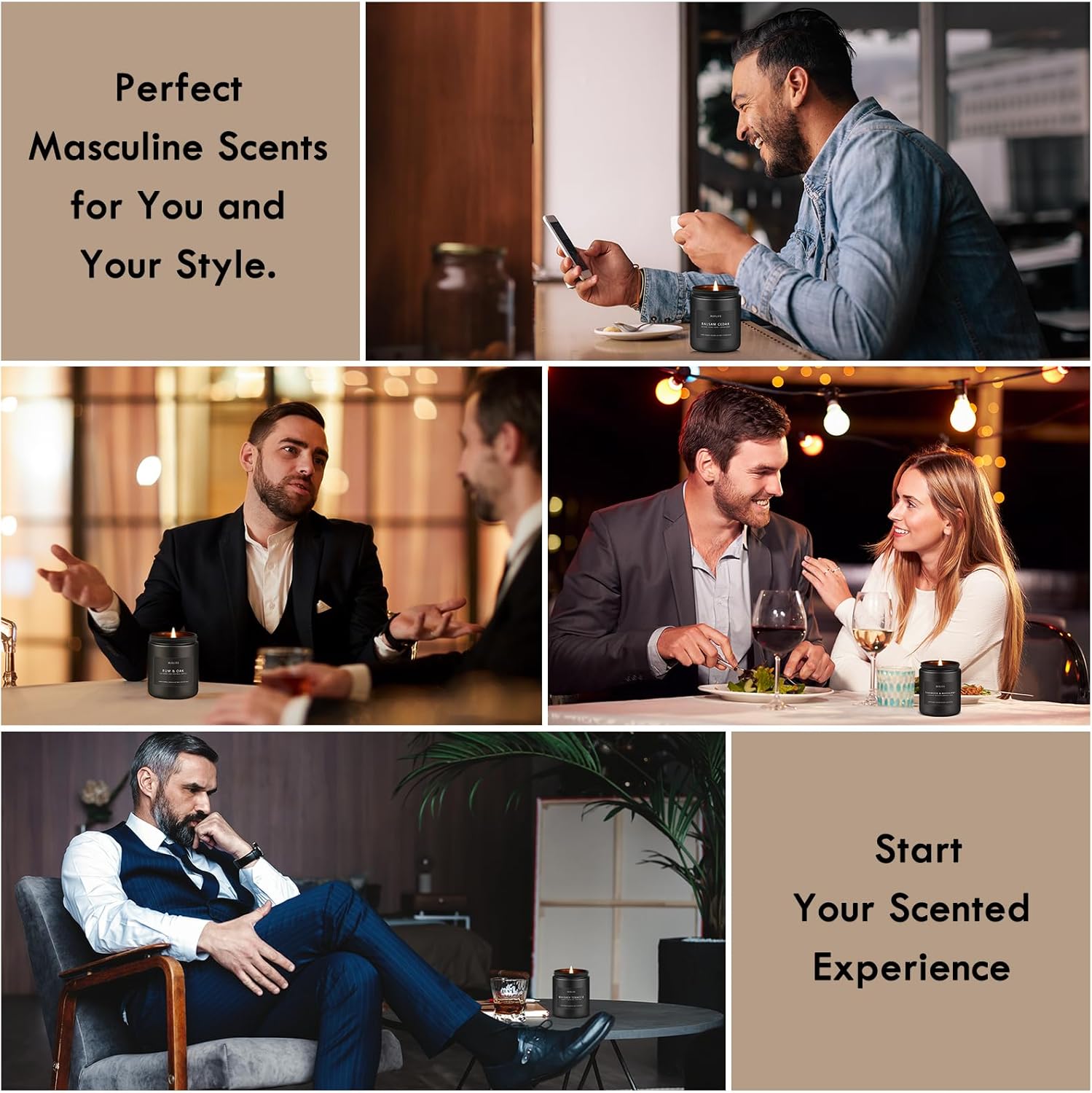 Scented Candles Set | Men Candle Set, Scented Candles for Home, Gifts for Men Aromatherapy Gift Set - 4 Pack Manly Gifts for Dad Fathers Day, Soy Candle of Leather/Smoke & Vanilla/Oak/Lavender Leather/Smoke & Vanilla/Oak/Lavender Pack of 4