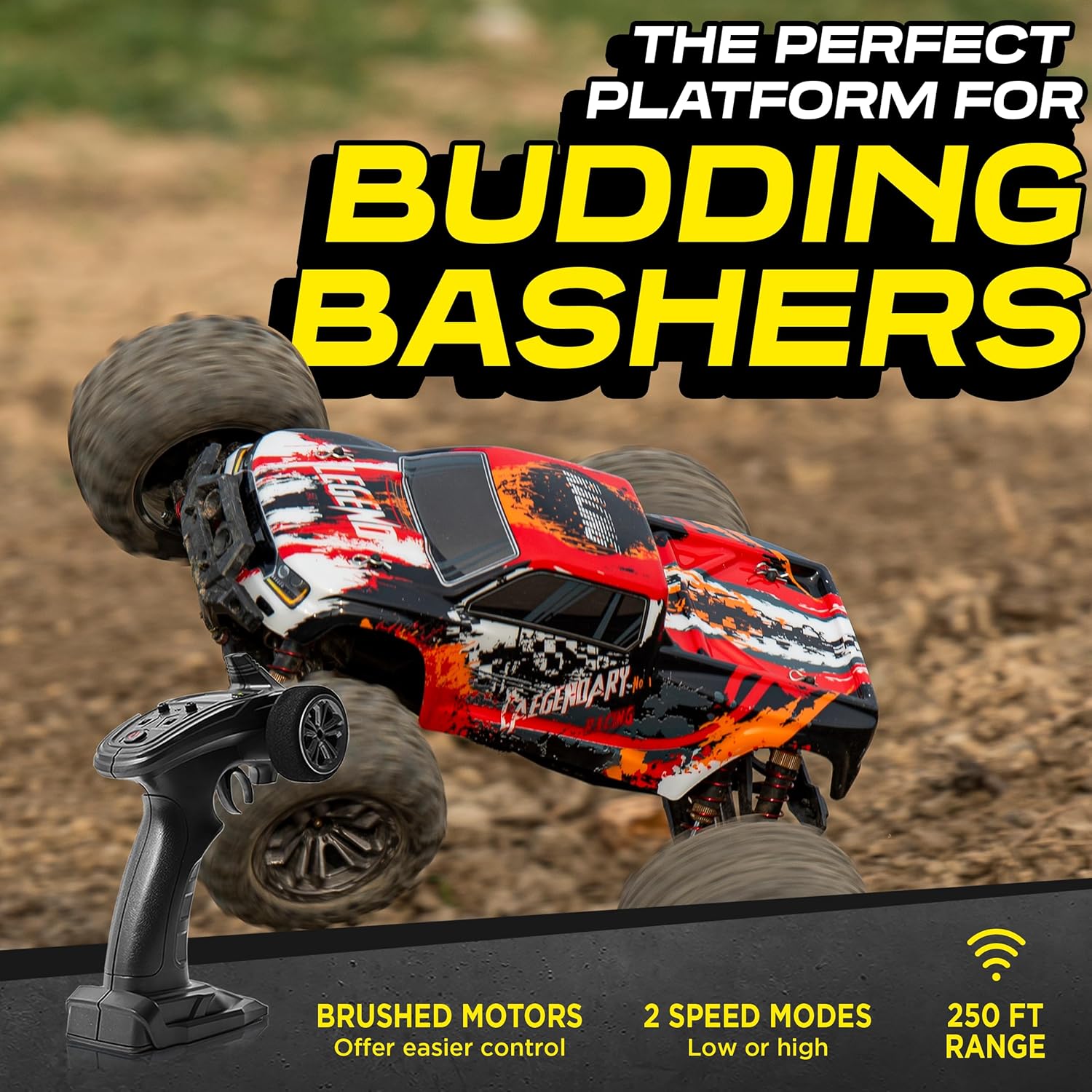 LÆGENDARY 1:10 Scale 4x4 Off-Road RC Truck - Hobby Grade Brushed Motor RC Car with Batteries, Waterproof Fast Remote Control Cars for Adults