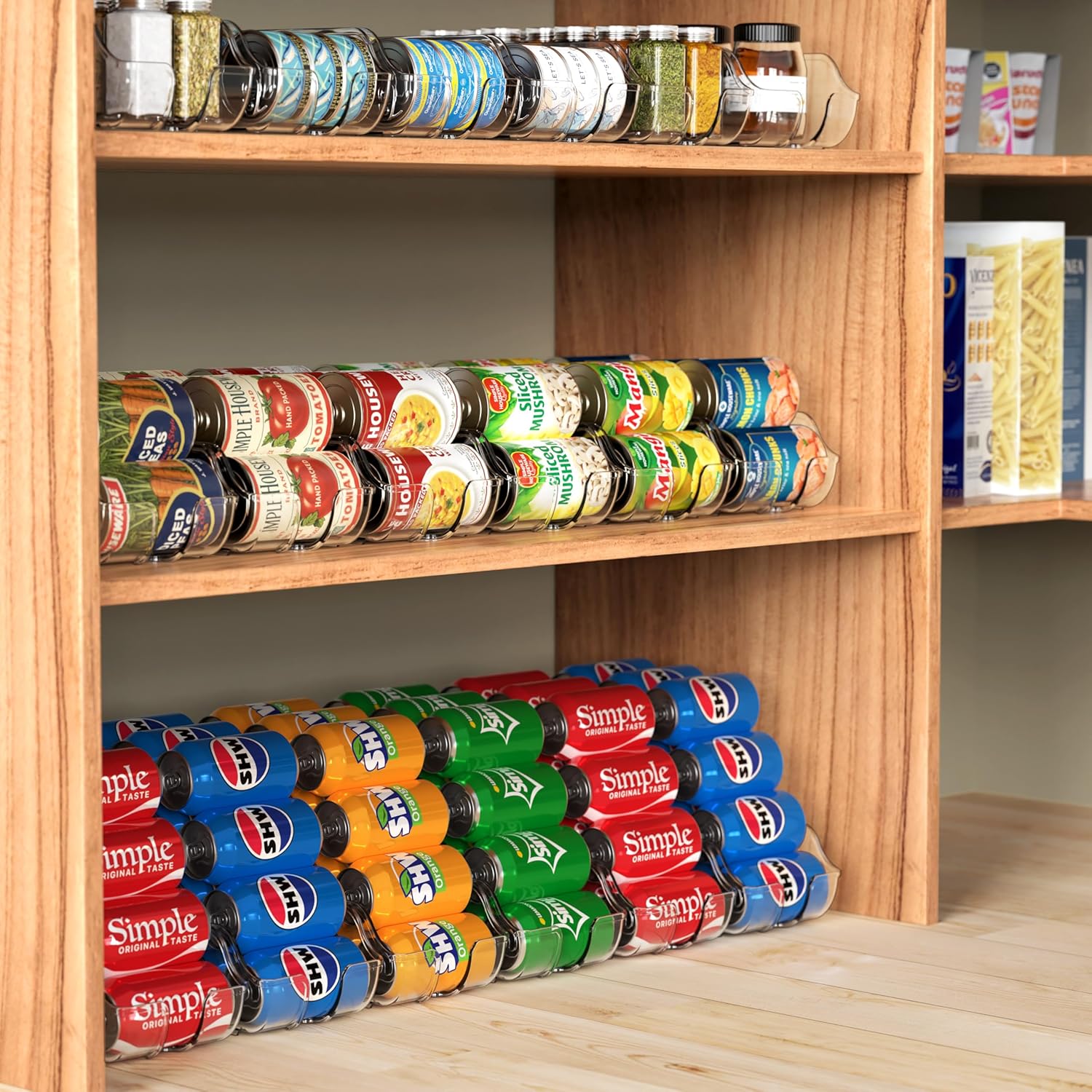 Simple Houseware Soda Can Organizer and Dispenser for Refrigerator / Pantry, Clear, Set of 2 2 Pack Standard Can