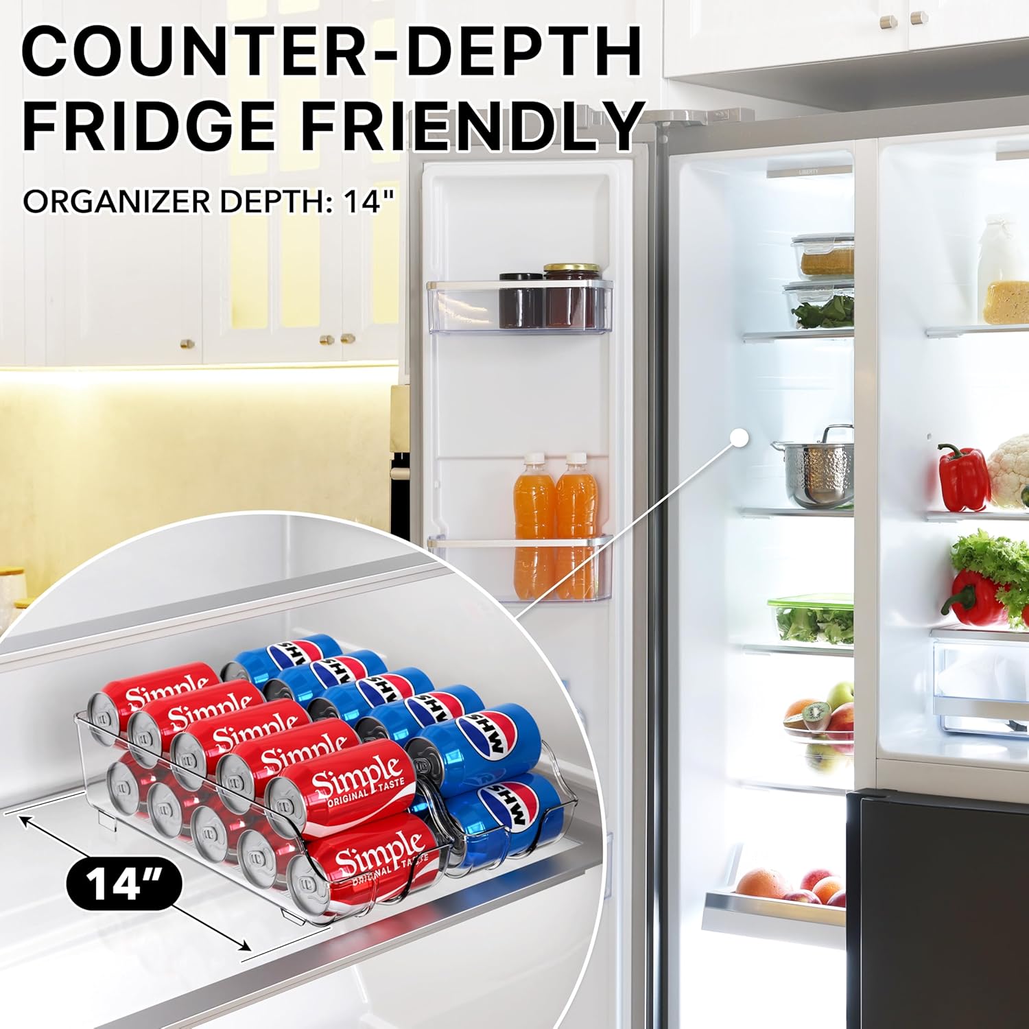 Simple Houseware Soda Can Organizer and Dispenser for Refrigerator / Pantry, Clear, Set of 2 2 Pack Standard Can