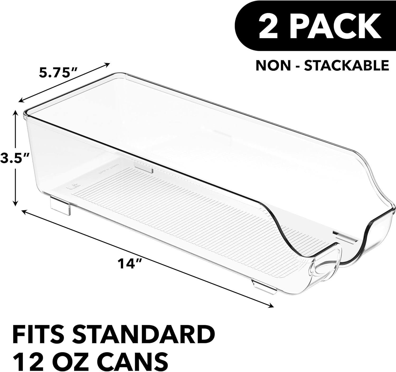 Simple Houseware Soda Can Organizer and Dispenser for Refrigerator / Pantry, Clear, Set of 2 2 Pack Standard Can