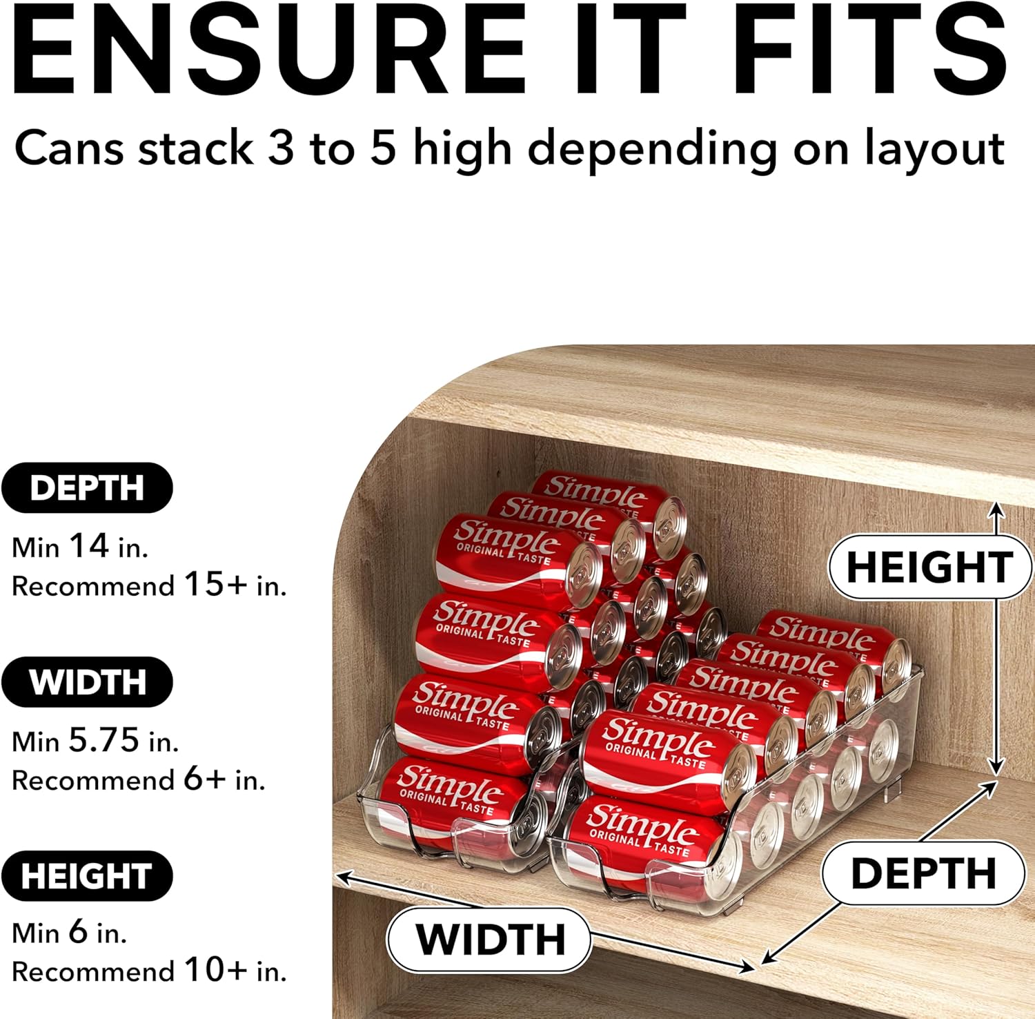 Simple Houseware Soda Can Organizer and Dispenser for Refrigerator / Pantry, Clear, Set of 2 2 Pack Standard Can