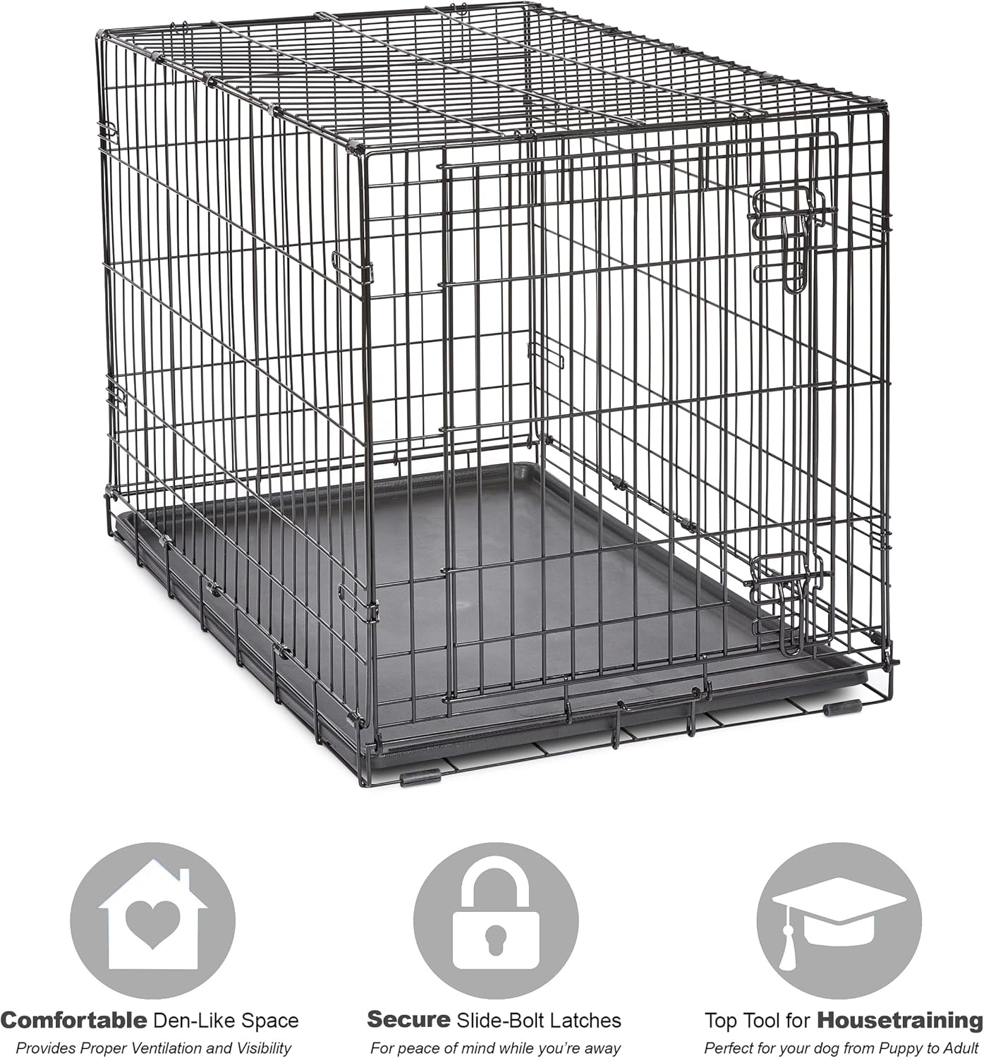 New World Single Door Folding Metal 36-Inch Dog Crate, Enhanced Security, Includes Leak-Proof Pan & Divider Panel, For Medium to Large Sized Breeds