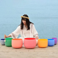 432HZ 6''-12'' Set of 7 Colored Crystal Singing Bowl Sound Healing with 2 Case Bags