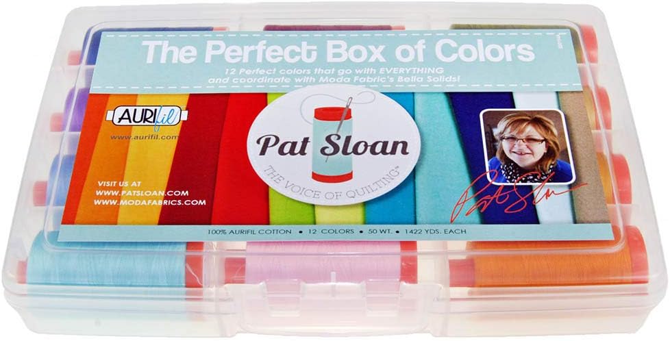 Aurifil Thread Set THE PERFECT BOX OF COLORS By Pat Sloan 50wt Cotton 12 Large (1422 yard) Spools