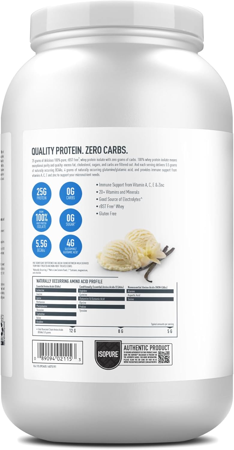 Isopure Zero Carb 100% Pure Whey Isolate Protein Powder, Lactose Free, Gluten Free, With Vitamins, Creamy Vanilla, 25g Protein Per Serving, 3 Lbs, 44 Servings (Packaging May Vary) Creamy Vanilla 3 Pound (Pack of 1)