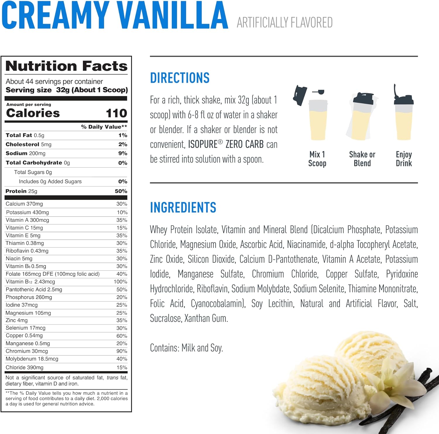 Isopure Zero Carb 100% Pure Whey Isolate Protein Powder, Lactose Free, Gluten Free, With Vitamins, Creamy Vanilla, 25g Protein Per Serving, 3 Lbs, 44 Servings (Packaging May Vary) Creamy Vanilla 3 Pound (Pack of 1)