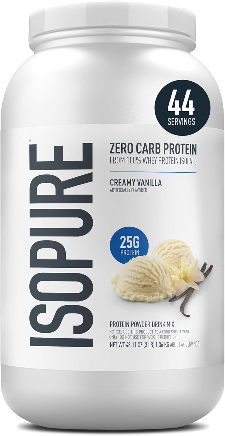 Isopure Zero Carb 100% Pure Whey Isolate Protein Powder, Lactose Free, Gluten Free, With Vitamins, Creamy Vanilla, 25g Protein Per Serving, 3 Lbs, 44 Servings (Packaging May Vary) Creamy Vanilla 3 Pound (Pack of 1)