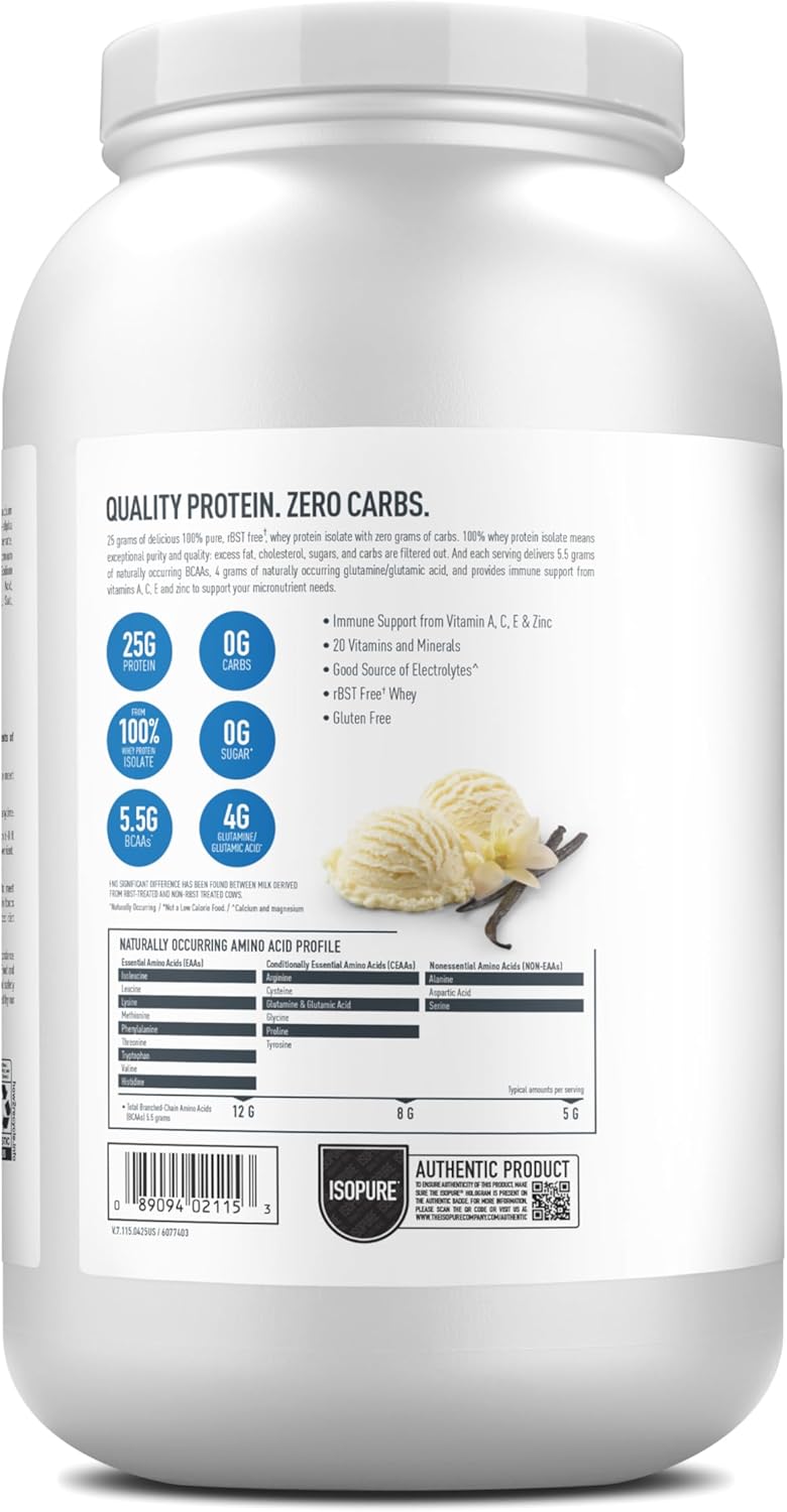 Isopure Zero Carb 100% Pure Whey Isolate Protein Powder, Lactose Free, Gluten Free, With Vitamins, Creamy Vanilla, 25g Protein Per Serving, 3 Lbs, 44 Servings (Packaging May Vary) Creamy Vanilla 3 Pound (Pack of 1)
