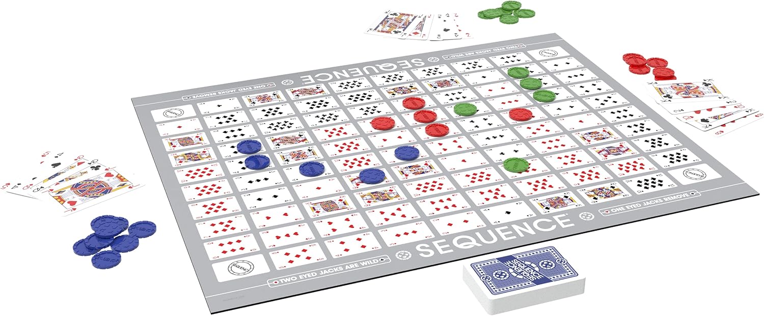 SEQUENCE- Original SEQUENCE Game with Folding Board, Cards and Chips by Jax ( Packaging may Vary ) White, 10.3