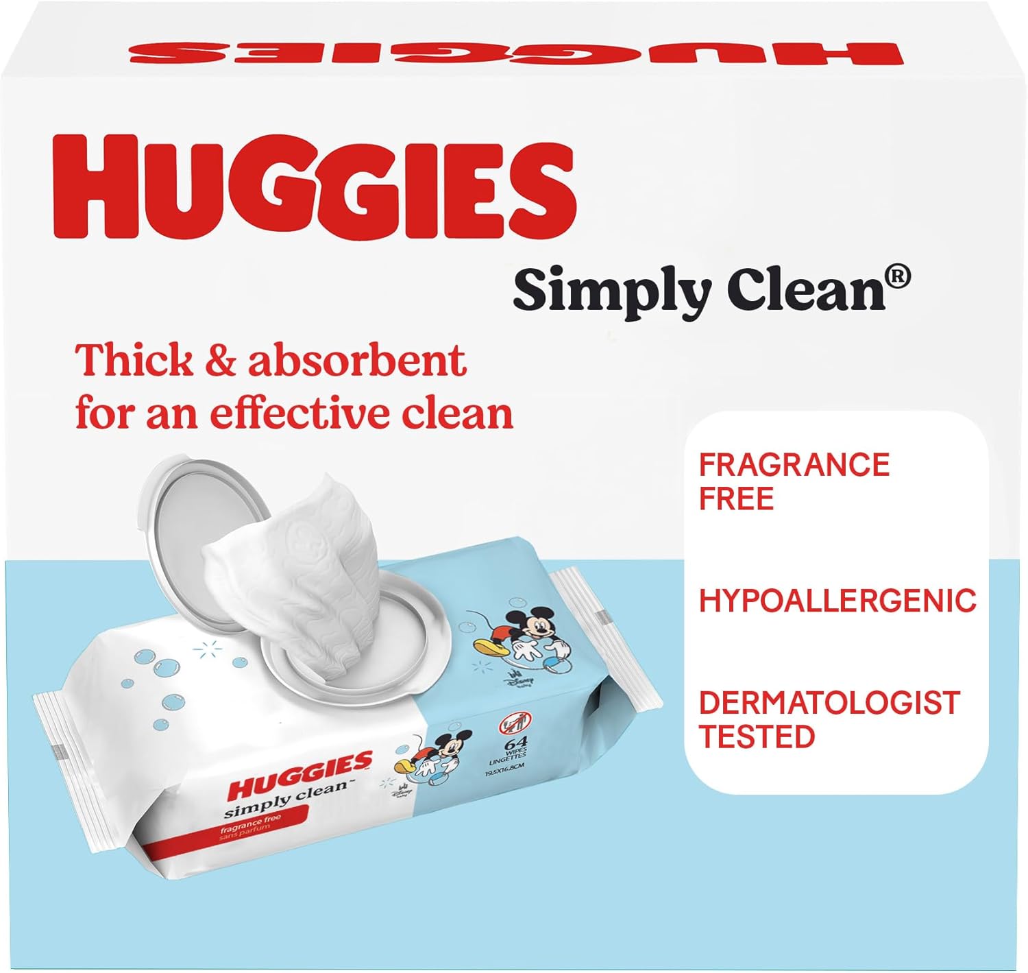 Huggies Simply Clean Unscented Baby Diaper Wipes, 1 Flip-Top Pack (64 Wipes Total), Packaging May Vary 64 Count (Pack of 1)