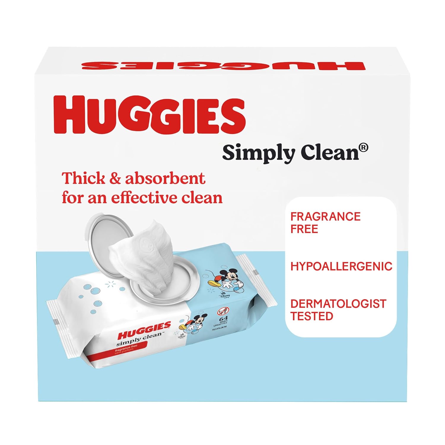 Huggies Simply Clean Unscented Baby Diaper Wipes, 1 Flip-Top Pack (64 Wipes Total), Packaging May Vary 64 Count (Pack of 1)