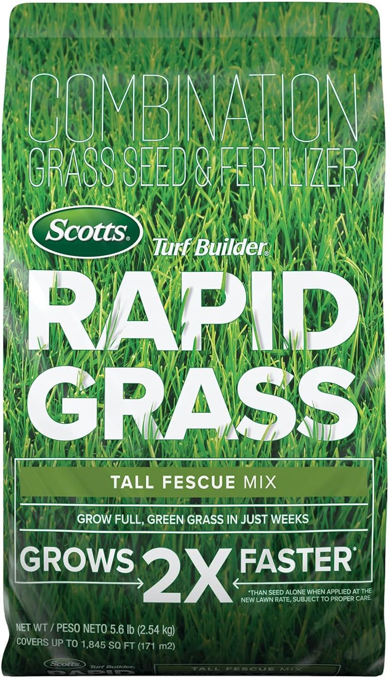 Scotts Turf Builder Rapid Grass Tall Fescue Mix, Combination Seed and Fertilizer, Grows Green Grass in Just Weeks, 5.6 lbs. 5.6 lb.