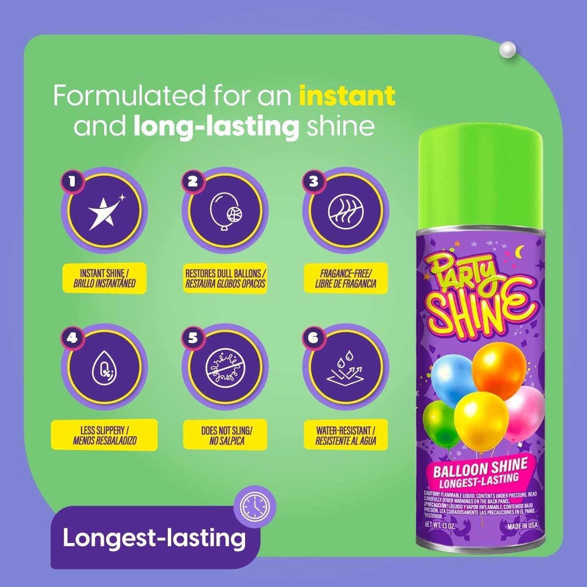 Party Shine Balloon Shine Spray, Silicone Spray for Latex Balloons, Balloon Spray Shine, Waterproof, Fragrance-free and Less Slippery Formula, Perfect for Balloon Décor, Parties, Events, 13oz (1 Pack) Unscented 13oz-1PK