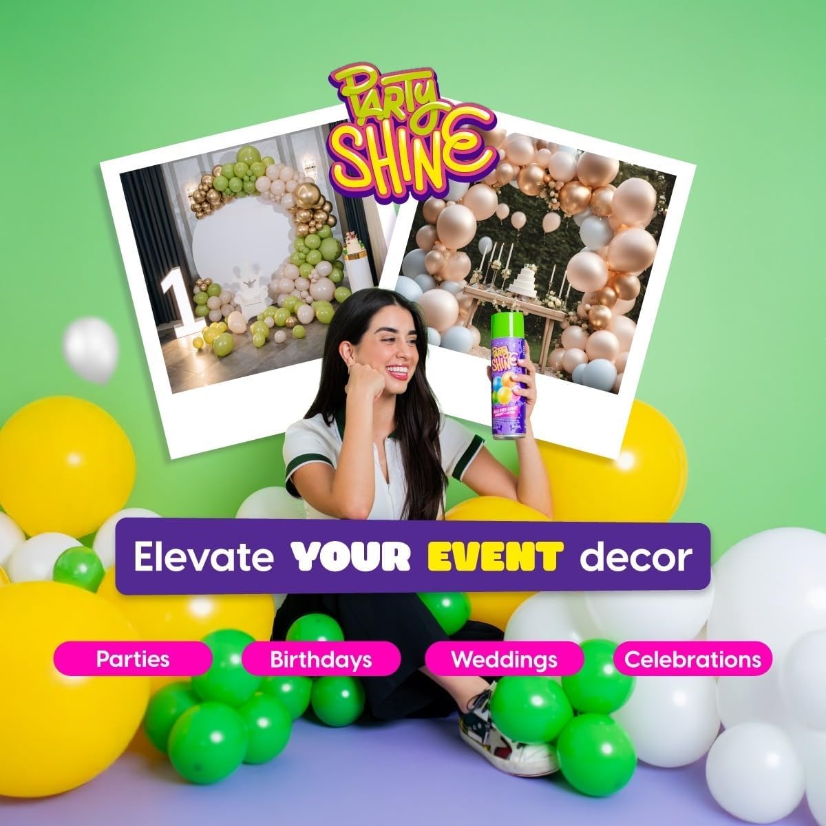 Party Shine Balloon Shine Spray, Silicone Spray for Latex Balloons, Balloon Spray Shine, Waterproof, Fragrance-free and Less Slippery Formula, Perfect for Balloon Décor, Parties, Events, 13oz (1 Pack) Unscented 13oz-1PK