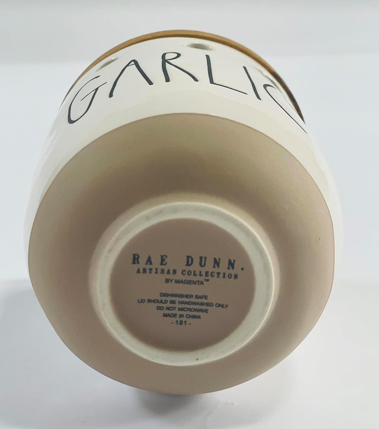 Rae Dunn by Magenta Ceramic GARLIC Keeper Wood Lid 4.5