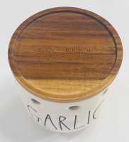 Rae Dunn by Magenta Ceramic GARLIC Keeper Wood Lid 4.5