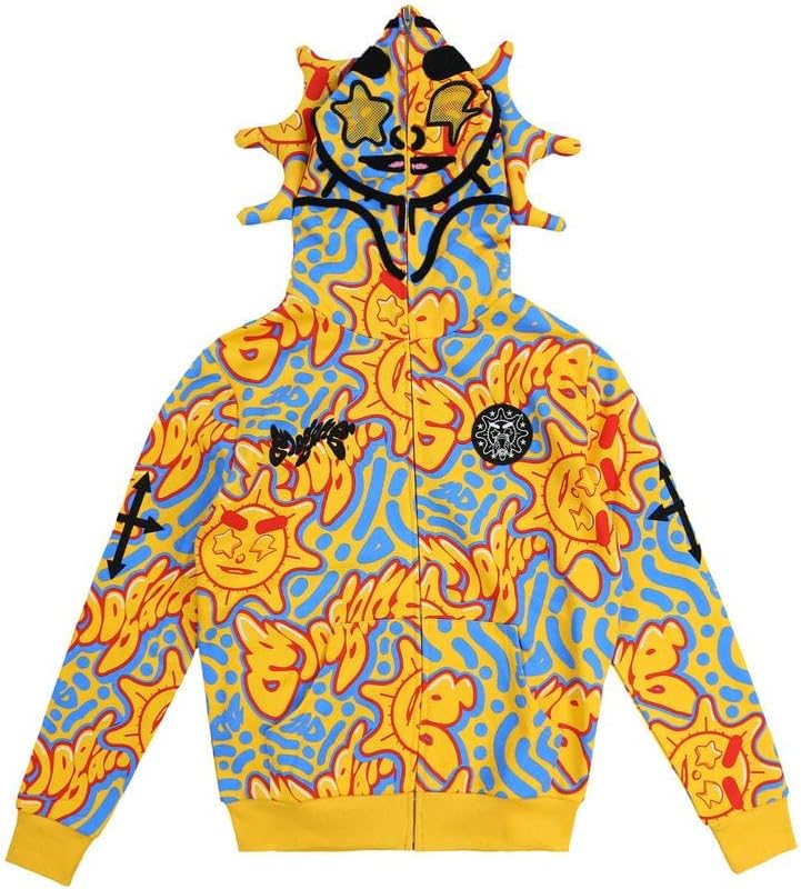 Retro Lazy Style Hoodie for Men Women Fun Multi Angle Full Zip Up Hoodie Oversized Hooded Sweatshirt Medium Yellow
