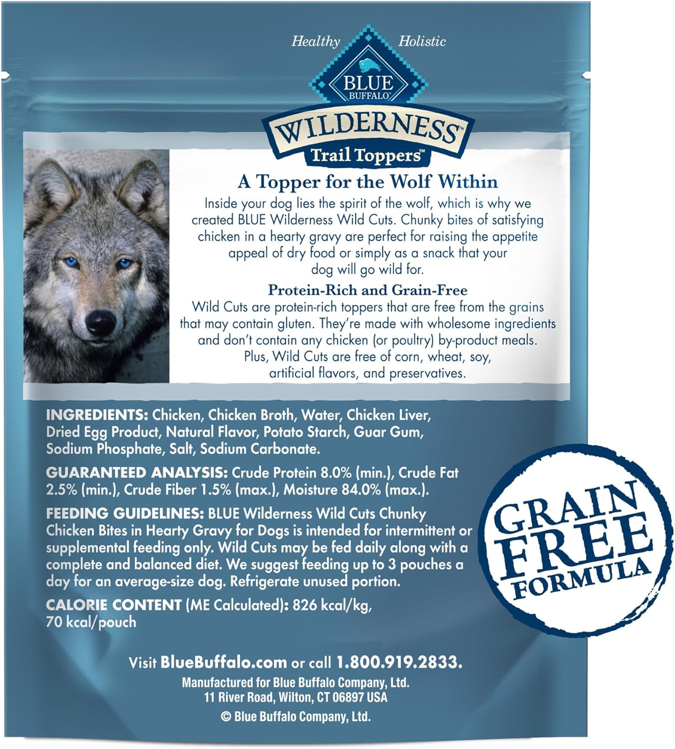 Blue Buffalo Wilderness Trail Toppers Wild Cuts High Protein Natural Wet Dog Food, Chunky Chicken Bites in Hearty Gravy 3-oz pouches (Pack of 24) Chicken 3 Ounce (Pack of 24)