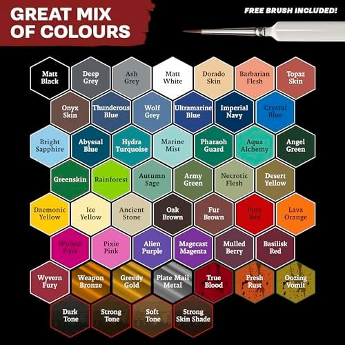 The Army Painter, Warpaints Fanatic Mega Set Combo, 50 x 18 ml Acrylic Paints incl. Skin Tones, Metallics, Effects, Washes, 1 Free Paint Station & 2 Brushes - Model Paint for Warhammer & Dnd Warpaints Fanatic Mega Combo Set